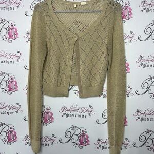 MOTH sparkly gold cardigan glitter button up crochet knitted cute y2k shrug